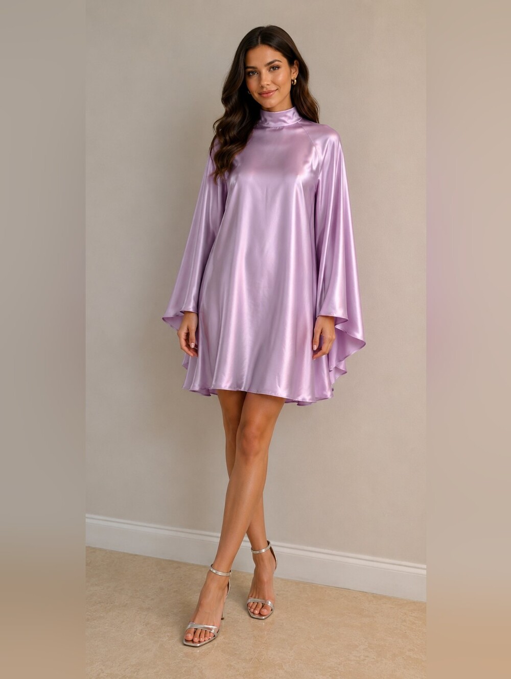 Lavender Draped Sleeveless Women’s Dress - Picture 2 of 6